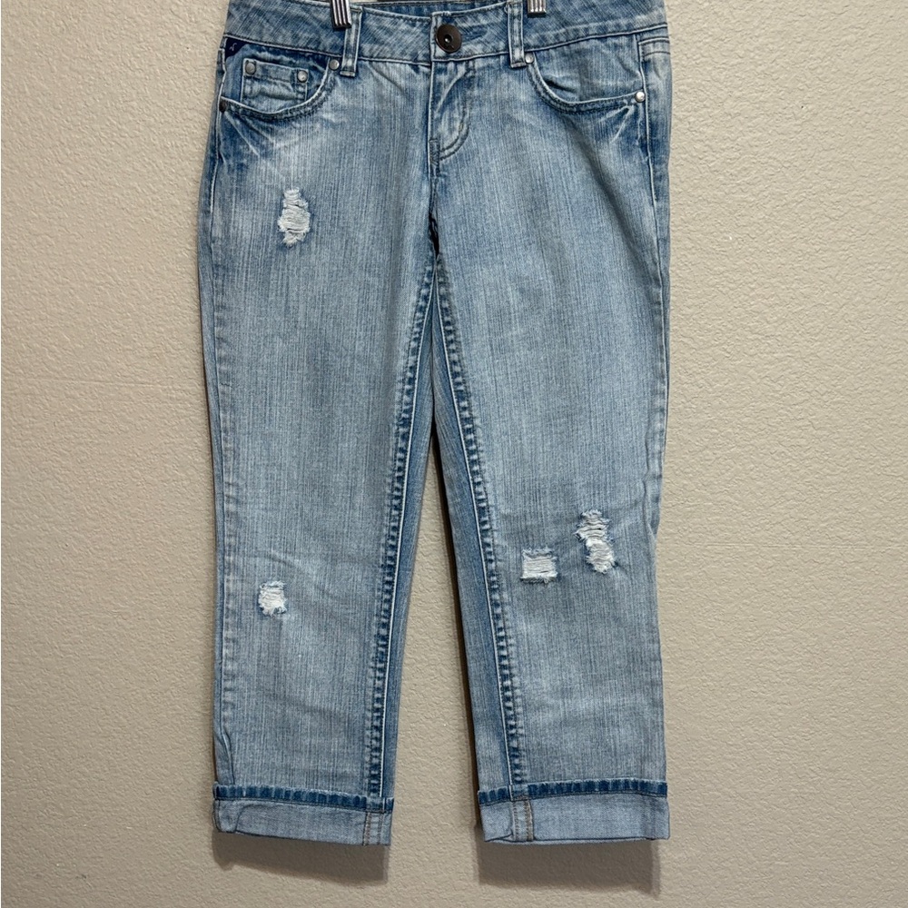 Vanity Ankle cuff Jeans  Wide leg capris style. Light Demin wash. Sz 26